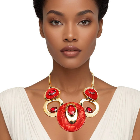 The Scarlet Glamour: Gold & Red Circular Bib Necklace