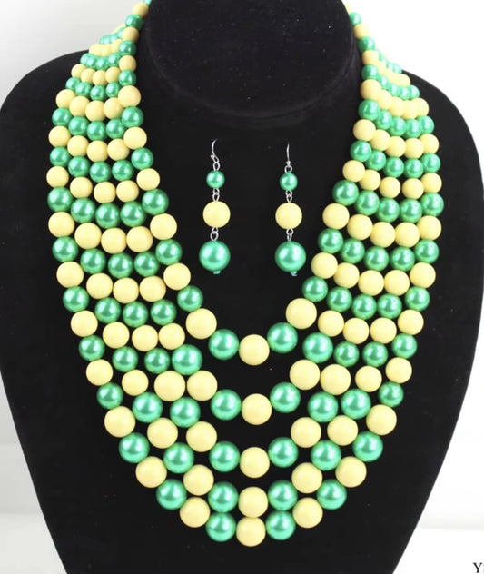 Chi Eta Phi Alternating Red White Pearl 5 Strand Necklace