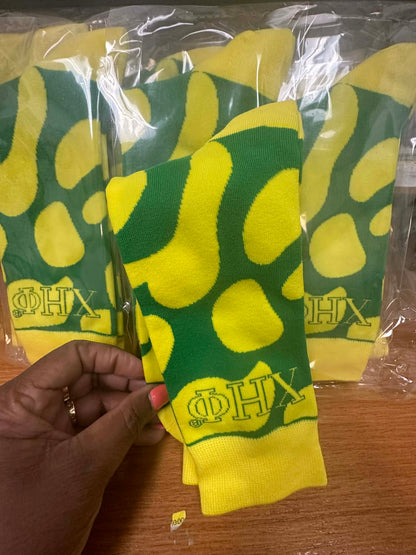 Three Pairs for 25 Chi Eta Phi Sorority XHO Green and Yellow in Socks High Quality Soft (Copy)