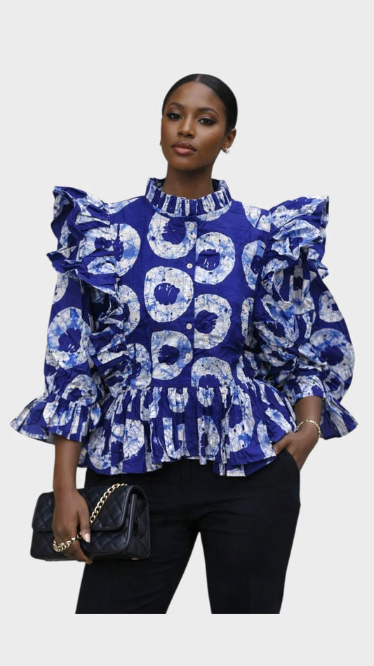 Peplum Blouse / African Print Blue
