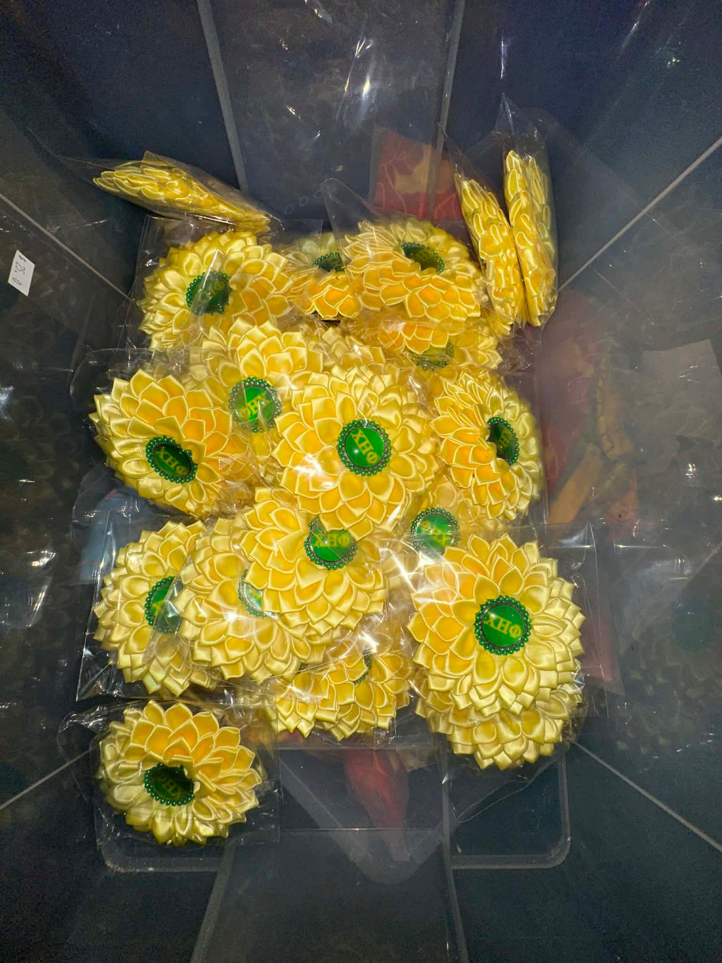 Yellow Chi Eta PHi Magnetic Corsages Satin Ribbon Brooch Ships the same day