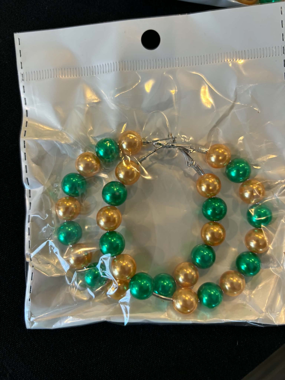 Sorority Green and Yellow Pearl Hoops for Women