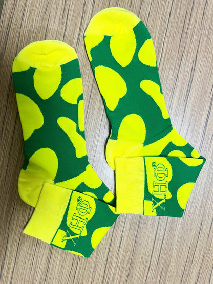 Three Pairs for 25 Chi Eta Phi Sorority XHO Green and Yellow in Socks High Quality Soft (Copy)