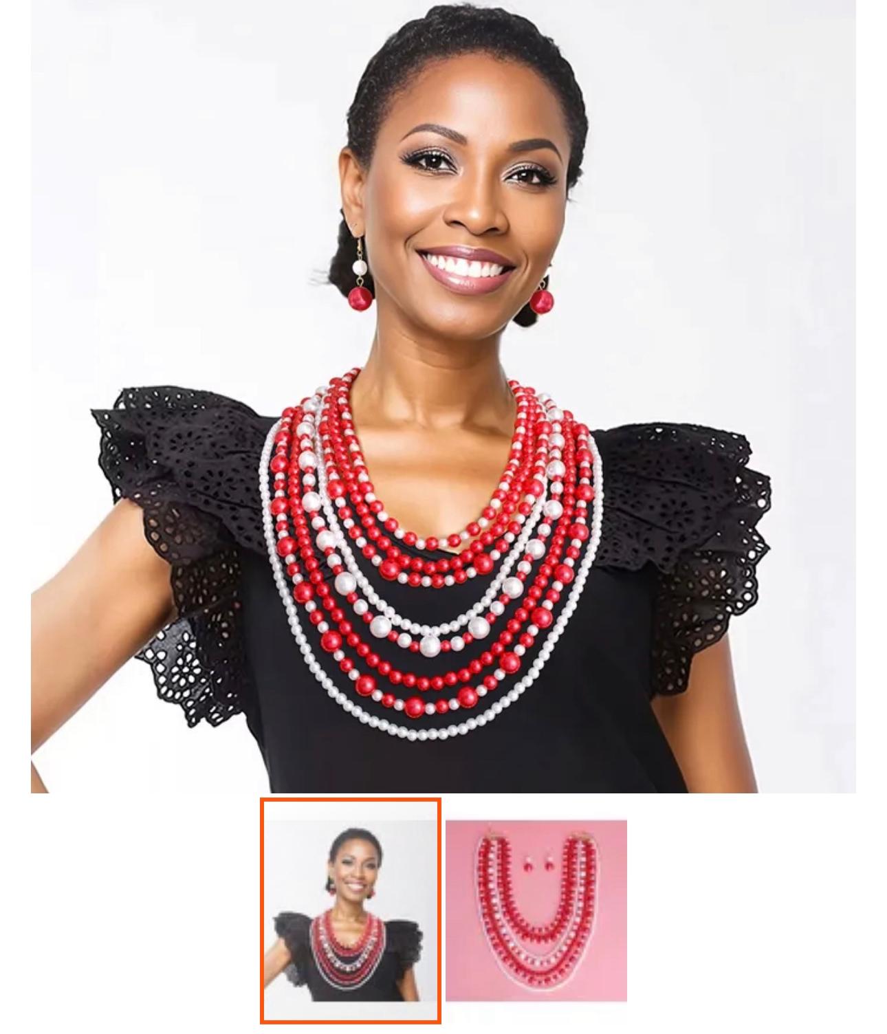 Red And White Pearl Necklace Set for Women