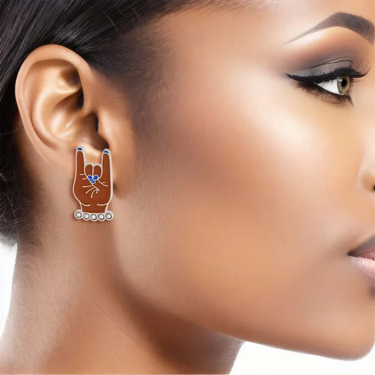 Blue White Hand Sign Studs ZPB