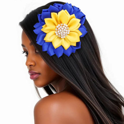 Blue Yellow Flower Pearl Brooch