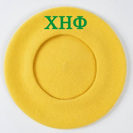 Chi Eta Phi Hat Yellow 100% Wool  Beret