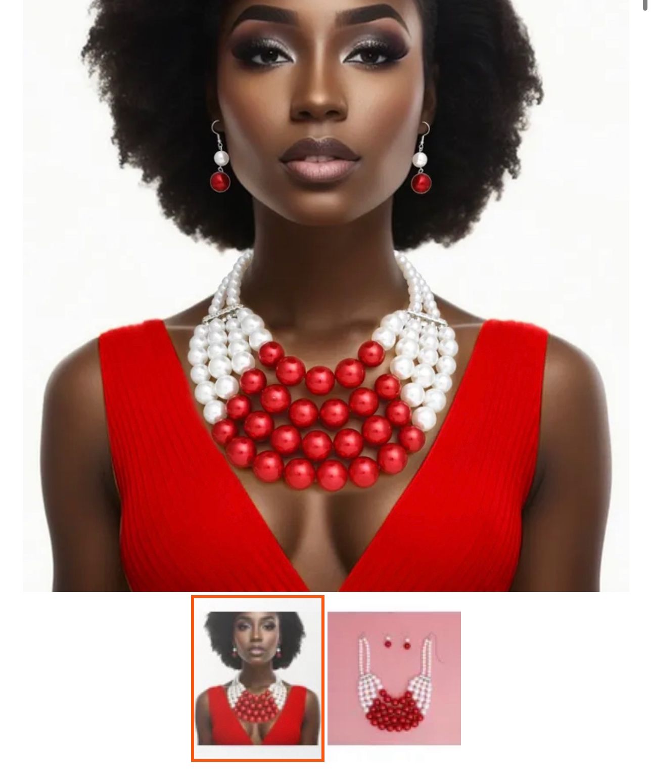 Red And White Pearl Necklace Set for Women
