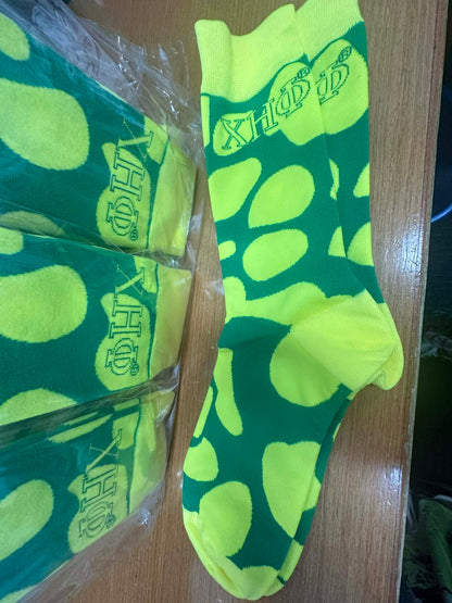 Three Pairs for 25 Chi Eta Phi Sorority XHO Green and Yellow in Socks High Quality Soft (Copy)