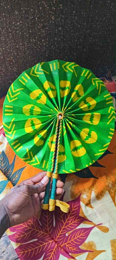 Chi Eta Phi African Print Folding fan with Fan Holder