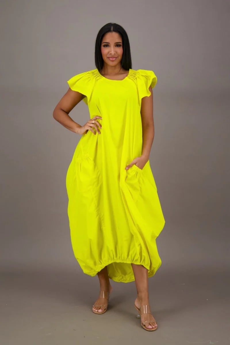 Yellow Cotton Dress Good Vibes Bubble