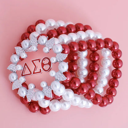 DST Bracelet Red White Pearl Delta 5 Strand for Women