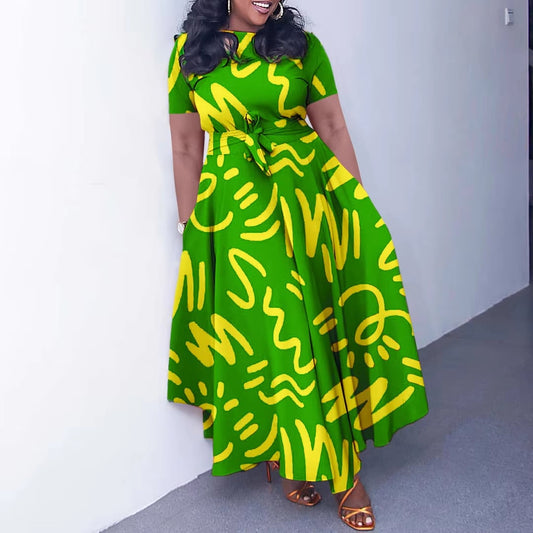 Chi Eta PHi Graffiti Printed Maxi Dress Green Base-Yellow Graffiti