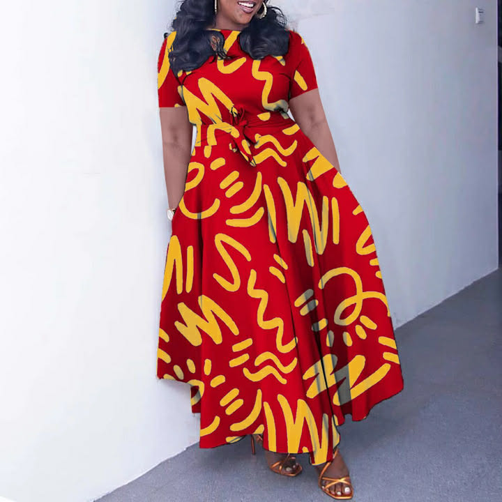 Red and Gold   Graffiti Printed Maxi Dress Eta Phi Beta