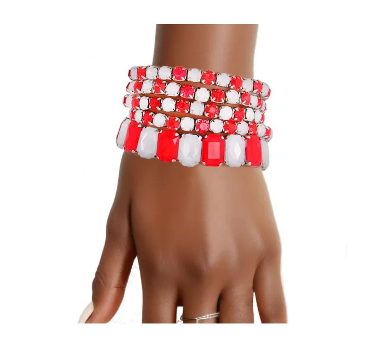Red And White Stretch Tennis Bracelets for Women