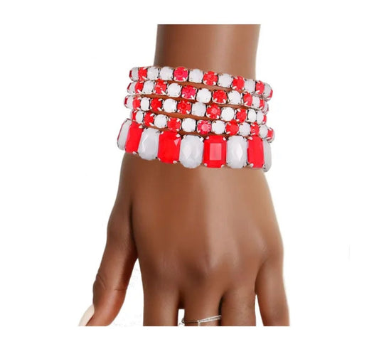 Red And White Stretch Tennis Bracelets for Women