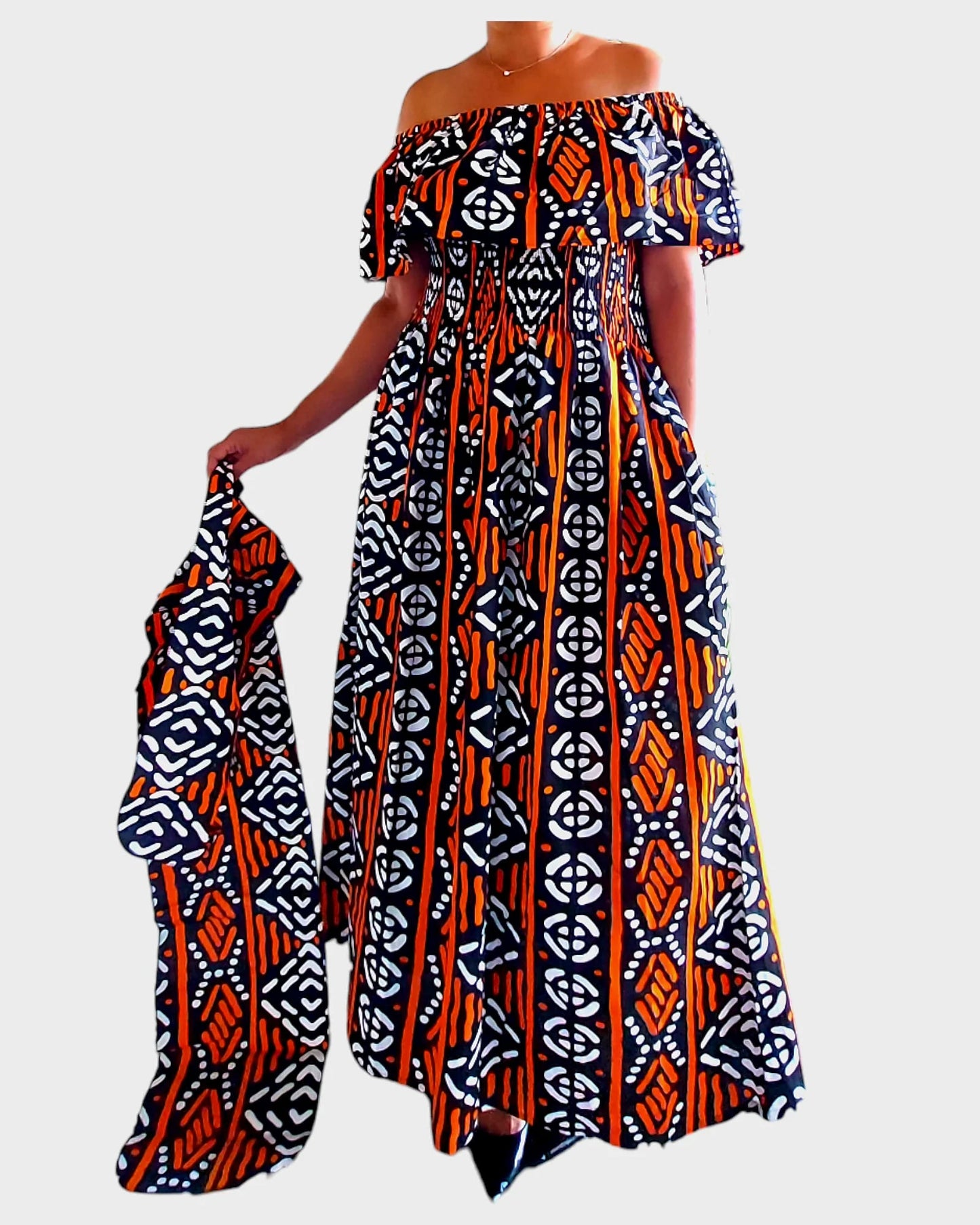 Maxi Dress-Orange Tribal