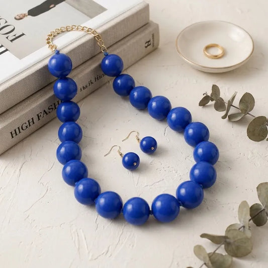 Mod Style Royal Blue Chunky Bead Necklace