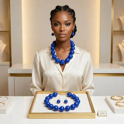 Mod Style Royal Blue Chunky Bead Necklace
