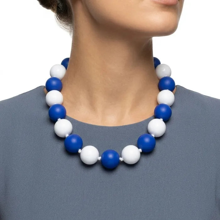 Mod Style Two Tone Blue White Chunky Bead Necklace