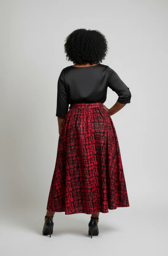 Woman Long Printed Maxi Skirt - Red