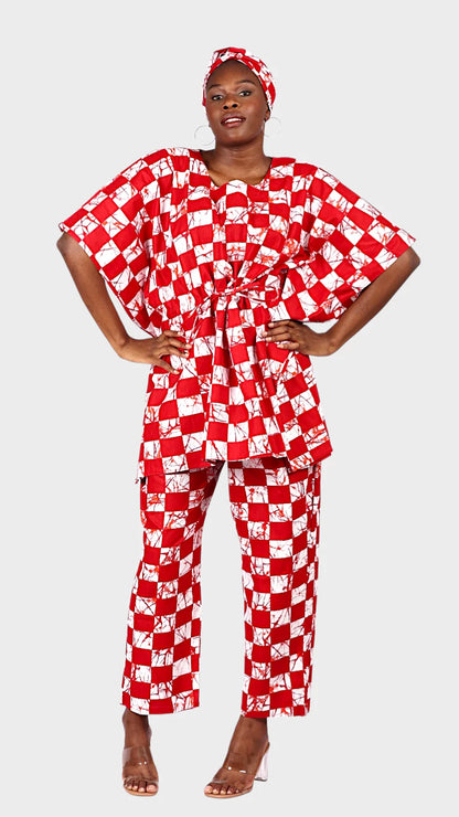 Peplum / Kaftan Top & Pant Set Red/White 806