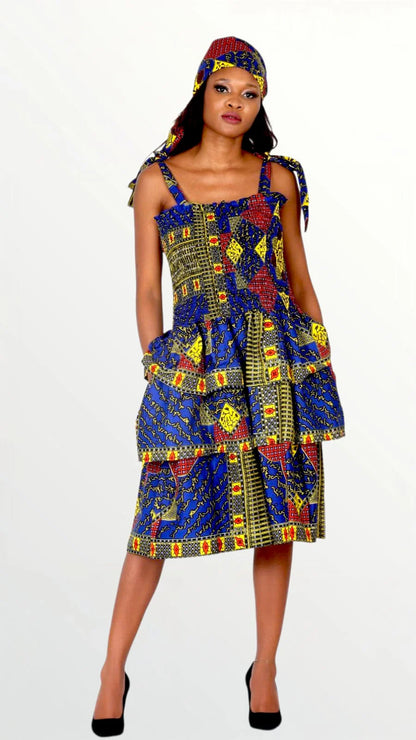 Flounce Dress/Shoulder Straps /African Anarka Print