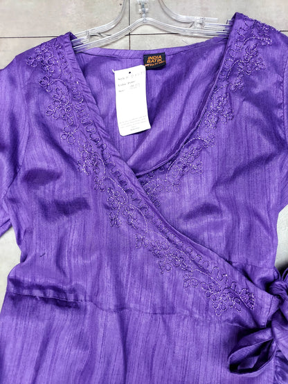 Faux Silk Wrap Dress / Mid Length