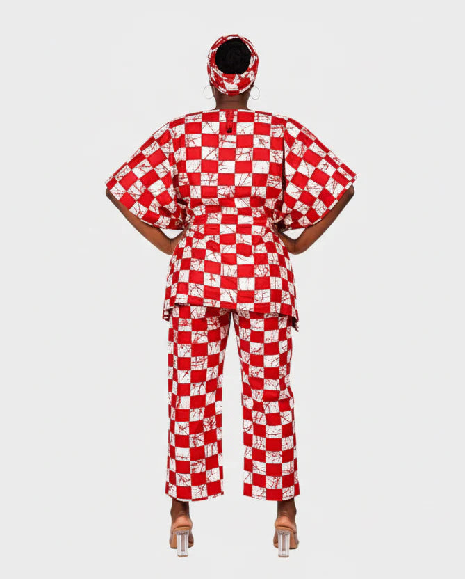 Peplum / Kaftan Top & Pant Set Red/White 806