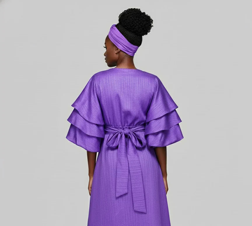 Faux Silk Wrap Dress / Mid Length