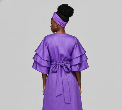 Faux Silk Wrap Dress / Mid Length