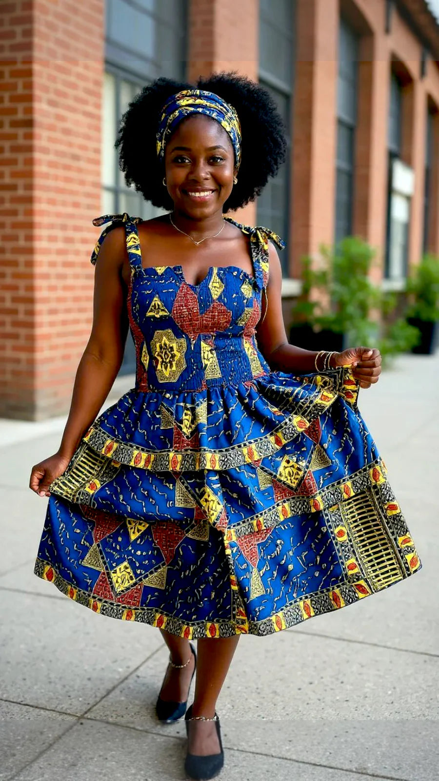 Flounce Dress/Shoulder Straps /African Anarka Print