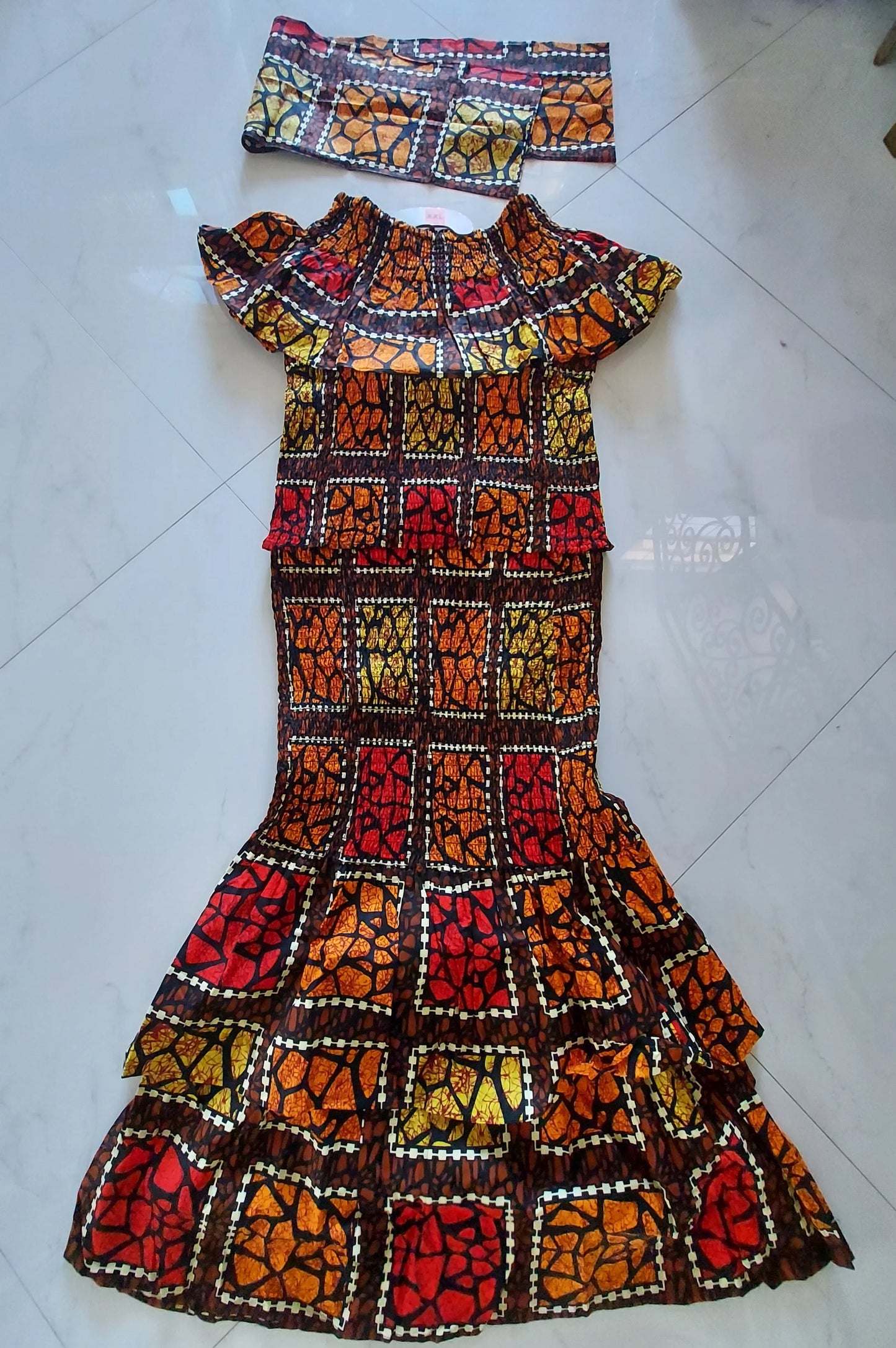 Smocked Fitted & Flare Skirt & Blouse Set-DRS019