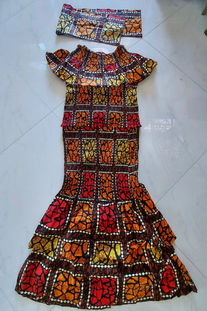 Smocked Fitted & Flare Skirt & Blouse Set-DRS019