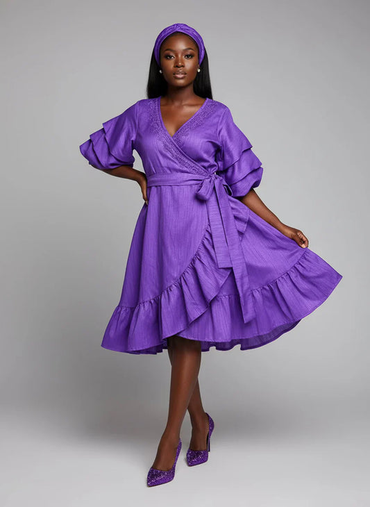 Faux Silk Wrap Dress / Mid Length