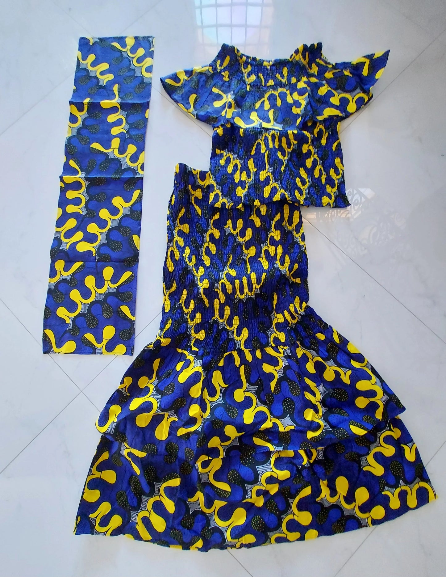 Smock Fit & Flare Skirt & Blouse Set-Blue