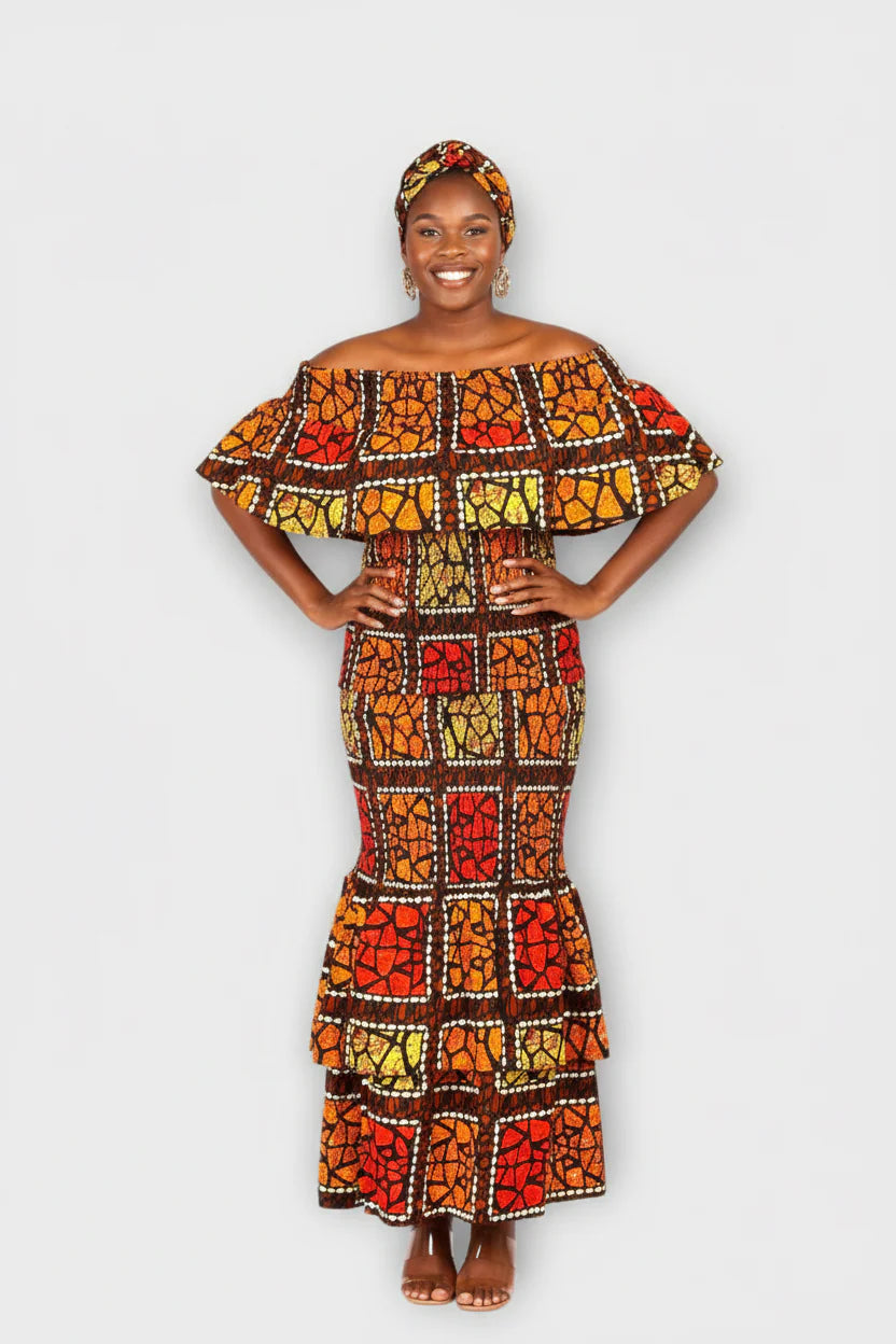 Smocked Fitted & Flare Skirt & Blouse Set-DRS019