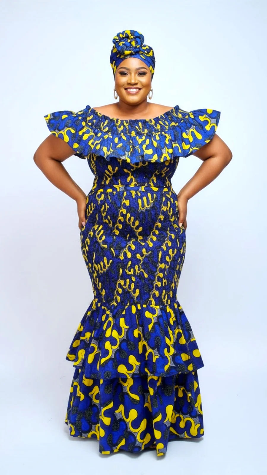 Smock Fit & Flare Skirt & Blouse Set-Blue