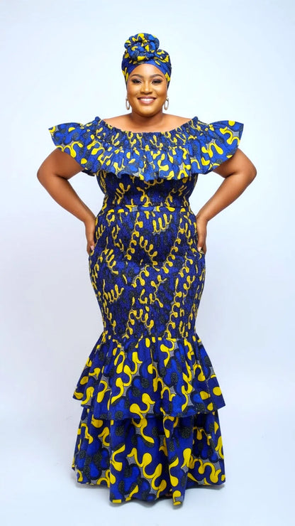 Smock Fit & Flare Skirt & Blouse Set-Blue