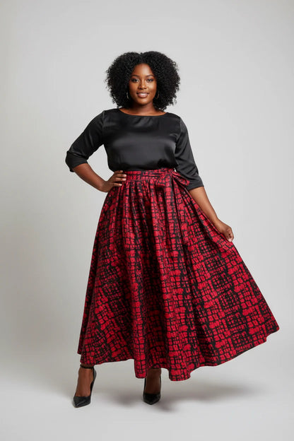 Woman Long Printed Maxi Skirt - Red