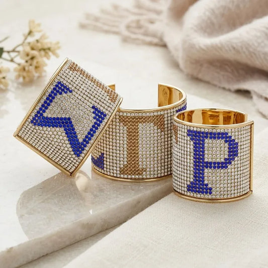 SGRHO Greek Rhinestone 2 inch Gold Cuff Bracelet