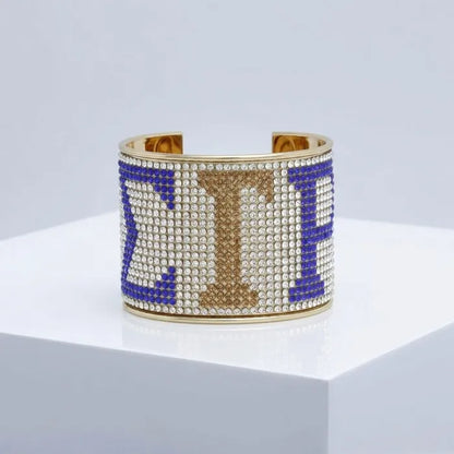 SGRHO Greek Rhinestone 2 inch Gold Cuff Bracelet