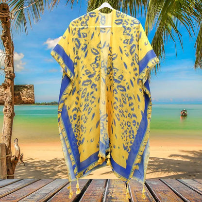 SGRHO Soror Yellow Blue Leopard Structured Kimono