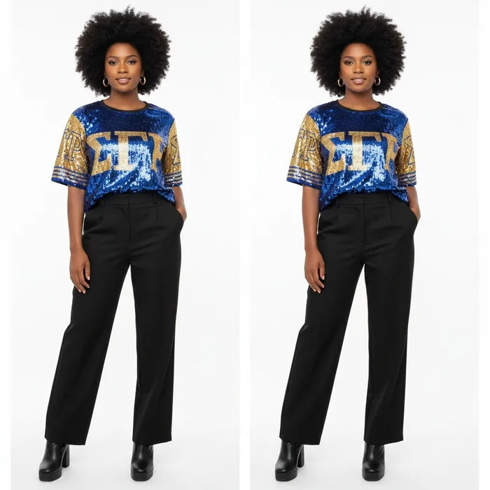 SGRHO Sorority Blue and Gold Sequin Jersey Shirt