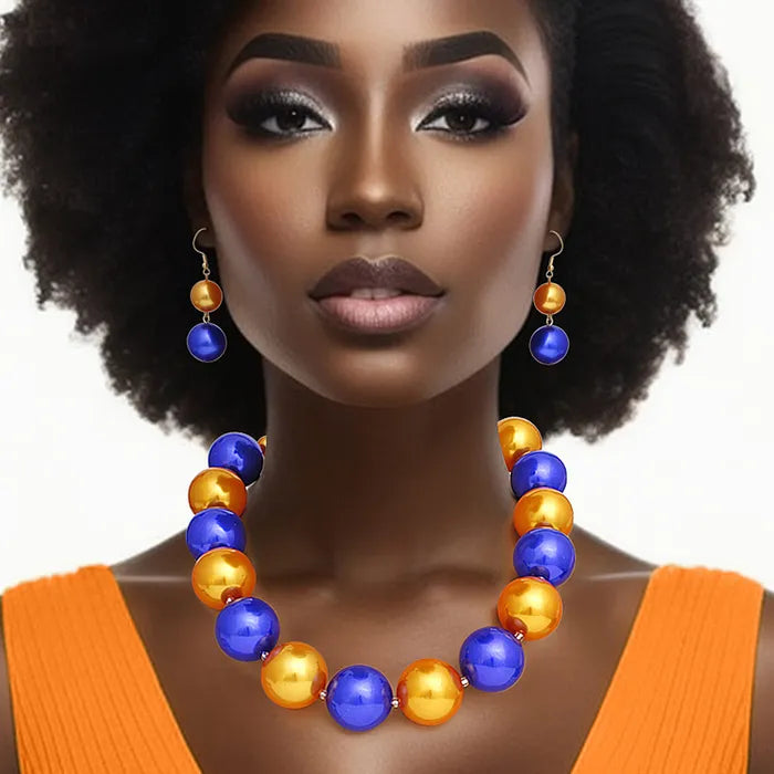SGRHO Sorority Gold Blue 30mm Jumbo Pearl Set