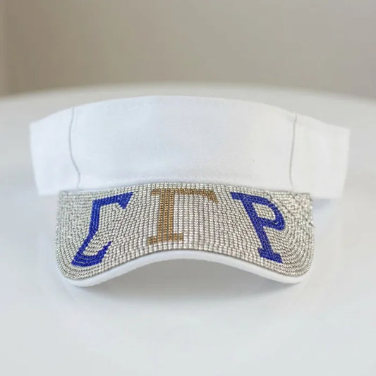 SGRHO White Canvas Greek Rhinestone Brim Visor Hat