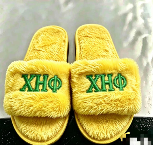 Chi Eta Phi Plush Embroidered Women's Slipper Yellow  Bottom Slides