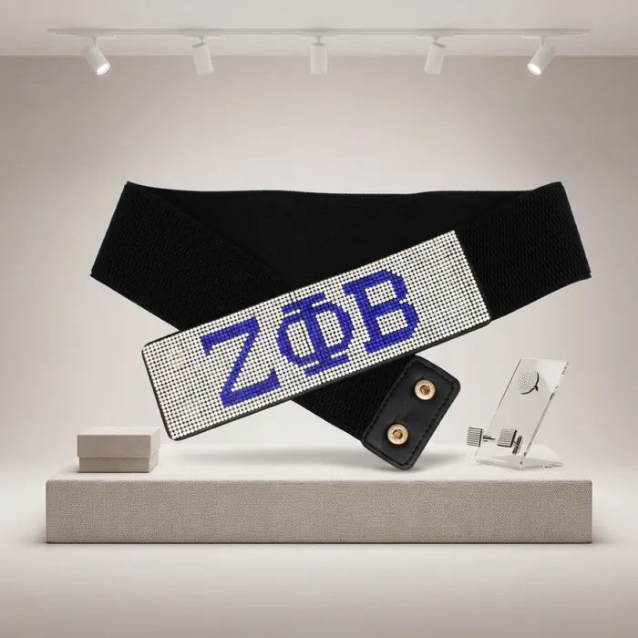 ZPB Blue Clear Rhinestone Wide Black Stretch Belt