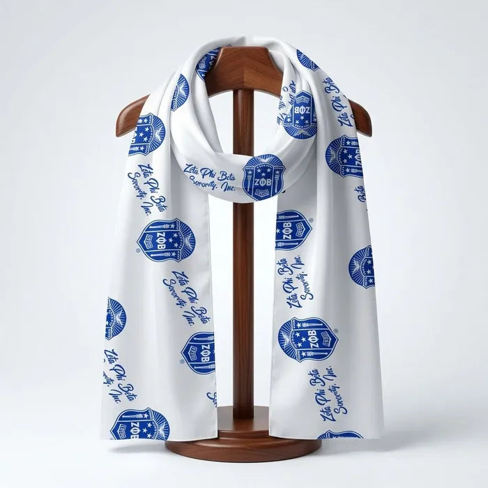 ZPB Long White and Blue Shield Rectangle Scarf