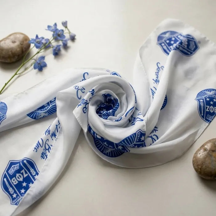 ZPB Long White and Blue Shield Rectangle Scarf
